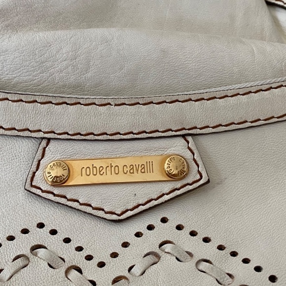 Roberto Cavalli White Engraved Large Leather Bag - Picture 7 of 11